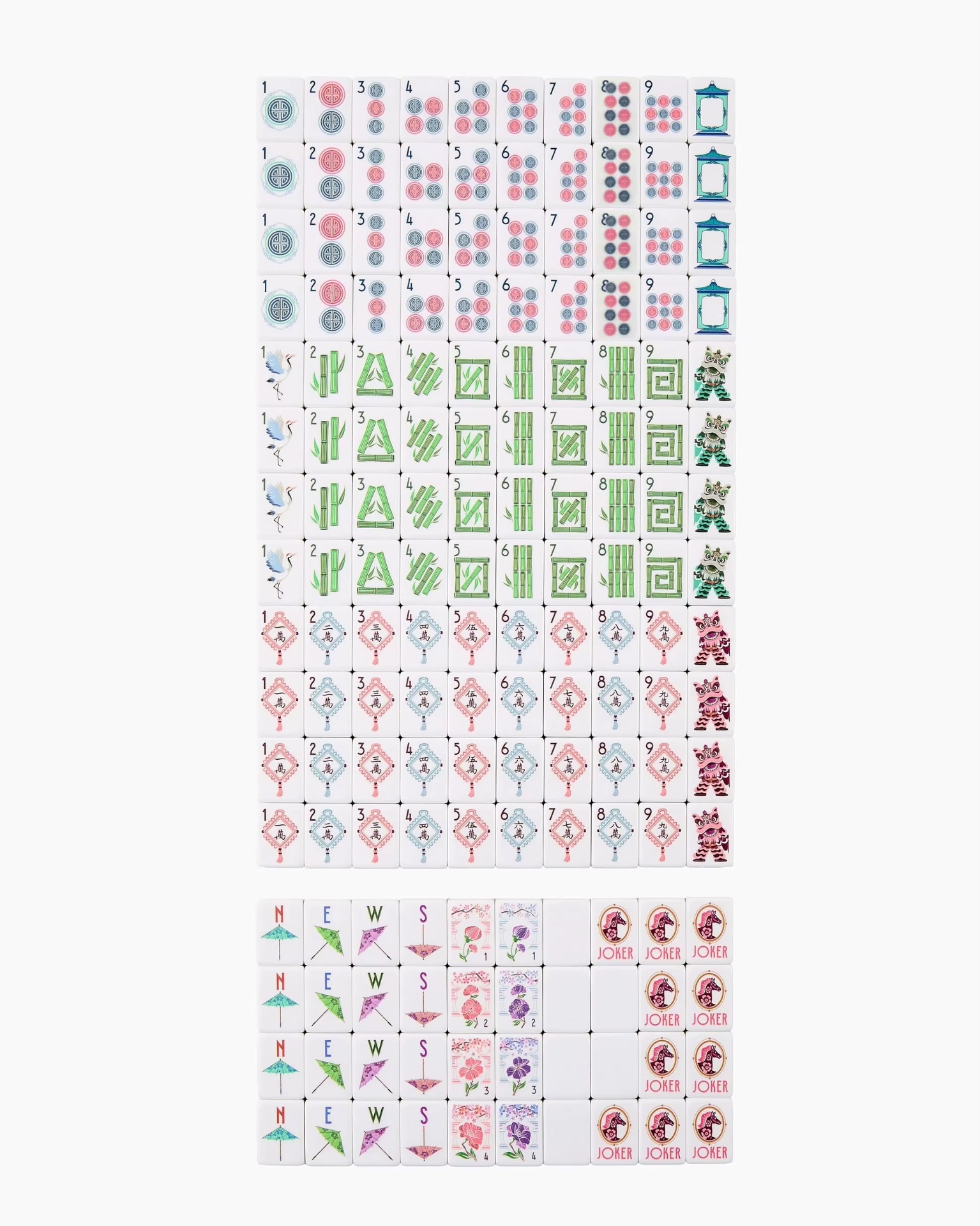 All tiles in the Coral Bloom American mahjong set