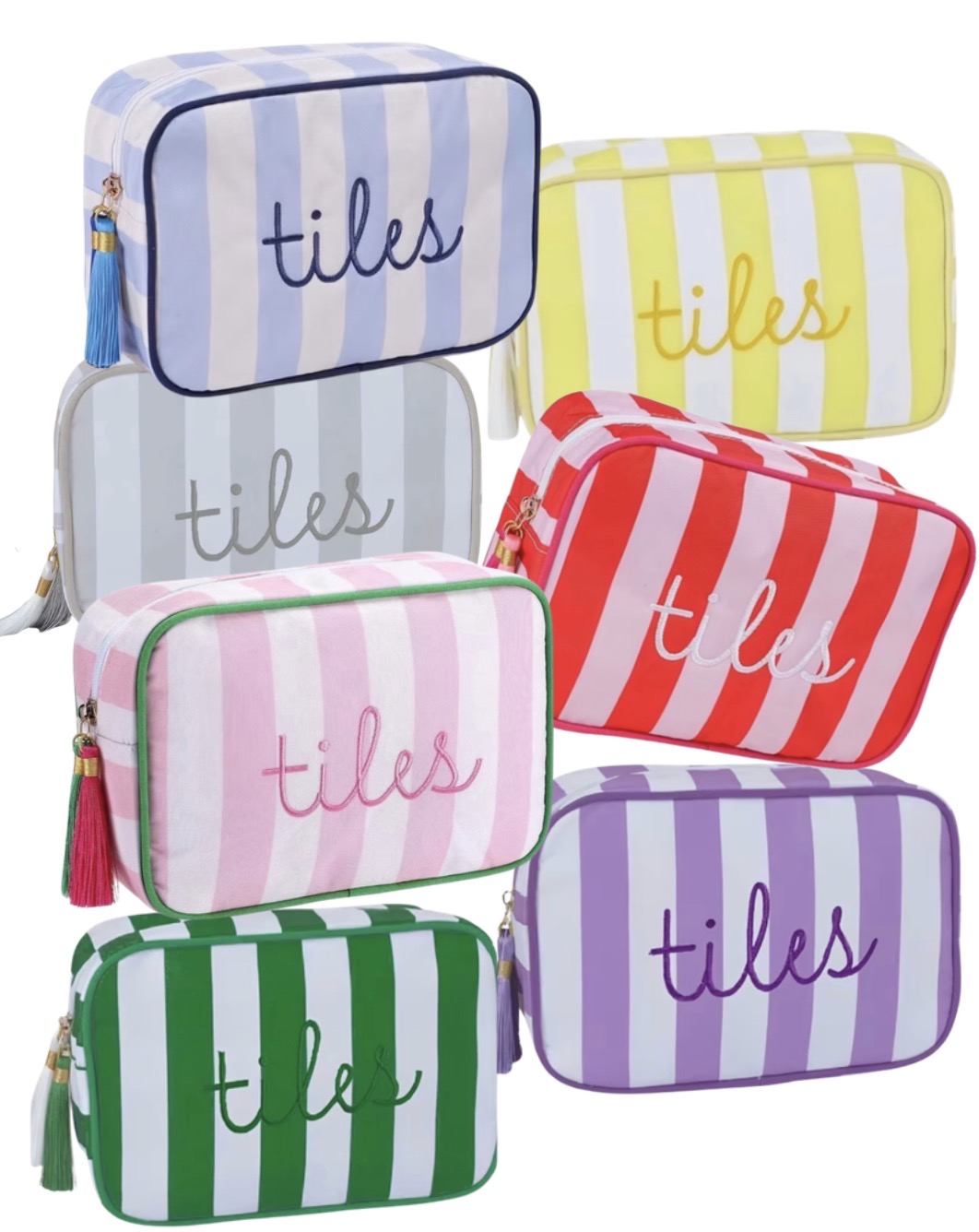 Striped tile bags in seven colours