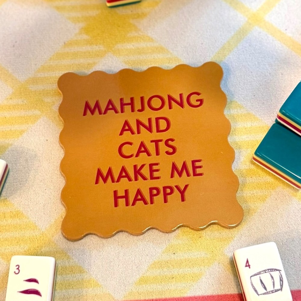 Mahjong and Cats Make Me Happy mahjong coaster set