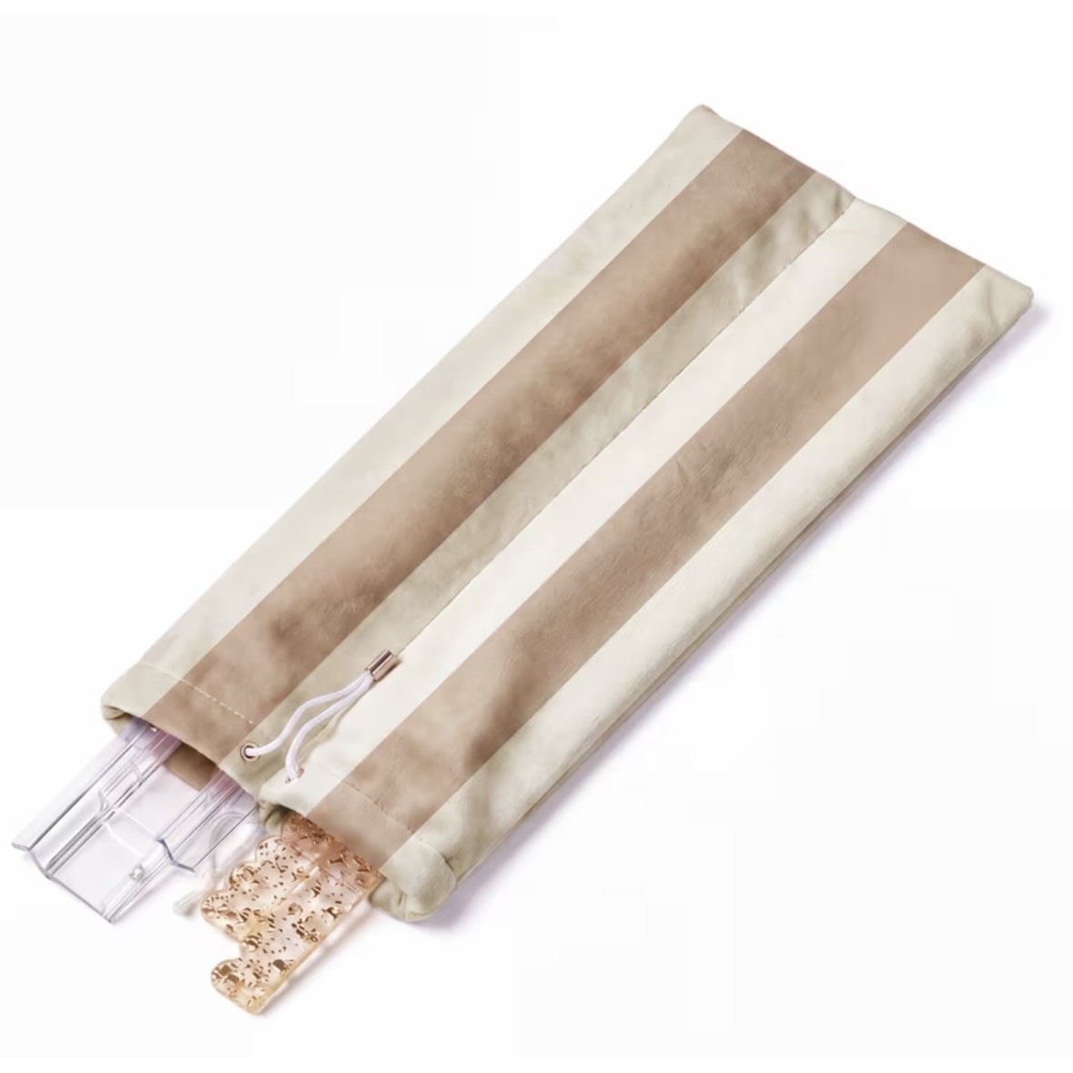 Cream & Beige Stripe mahjong rack bag