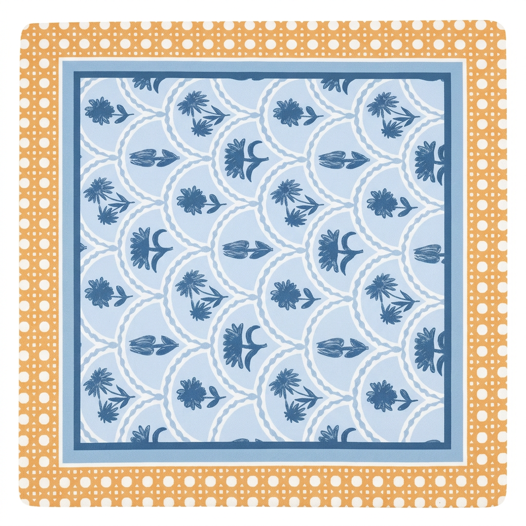 Blue Bloom Rattan mahjong play mat