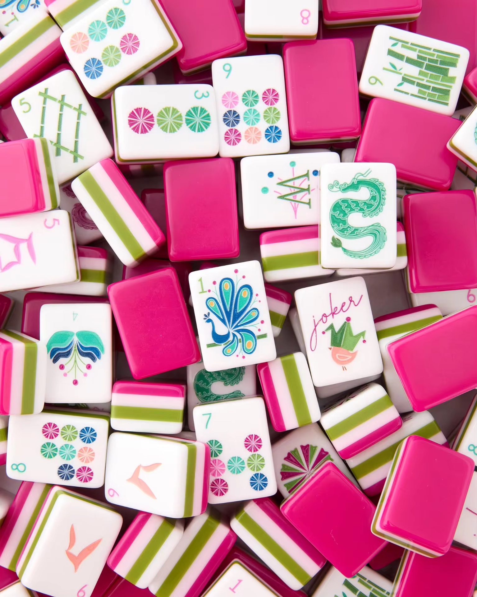 Cerise Pink American mahjong tile set