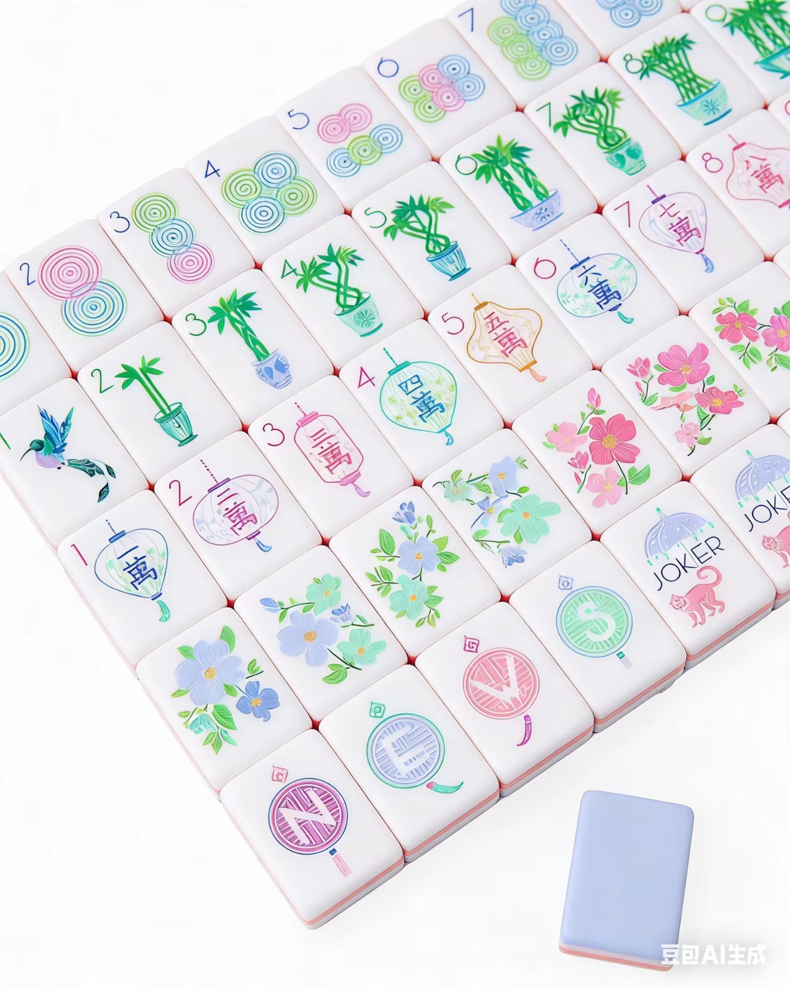 All tiles in the Pastel Sorbet American mahjong set