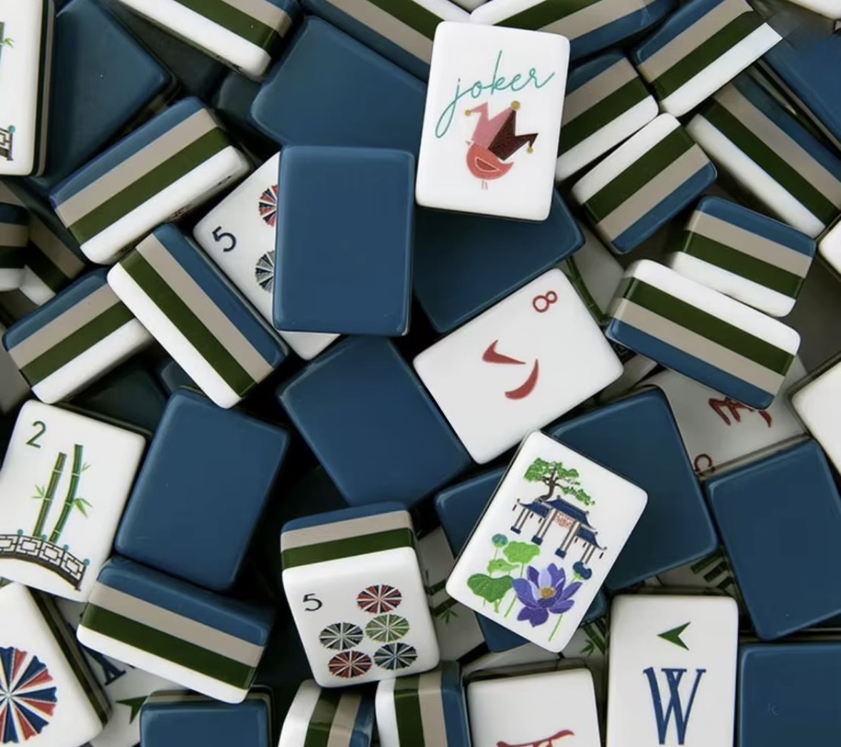 Navy & Olive American mahjong tile set