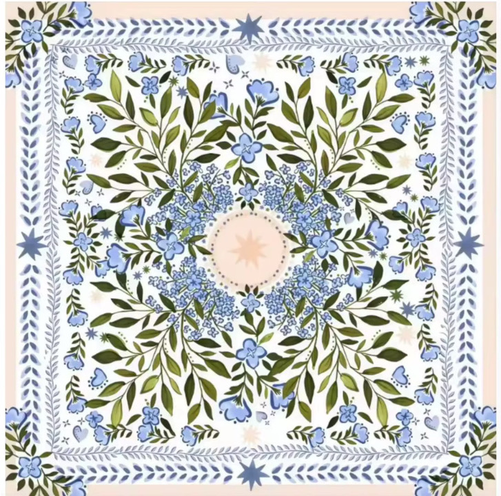 Blue Blooms mahjong play mat