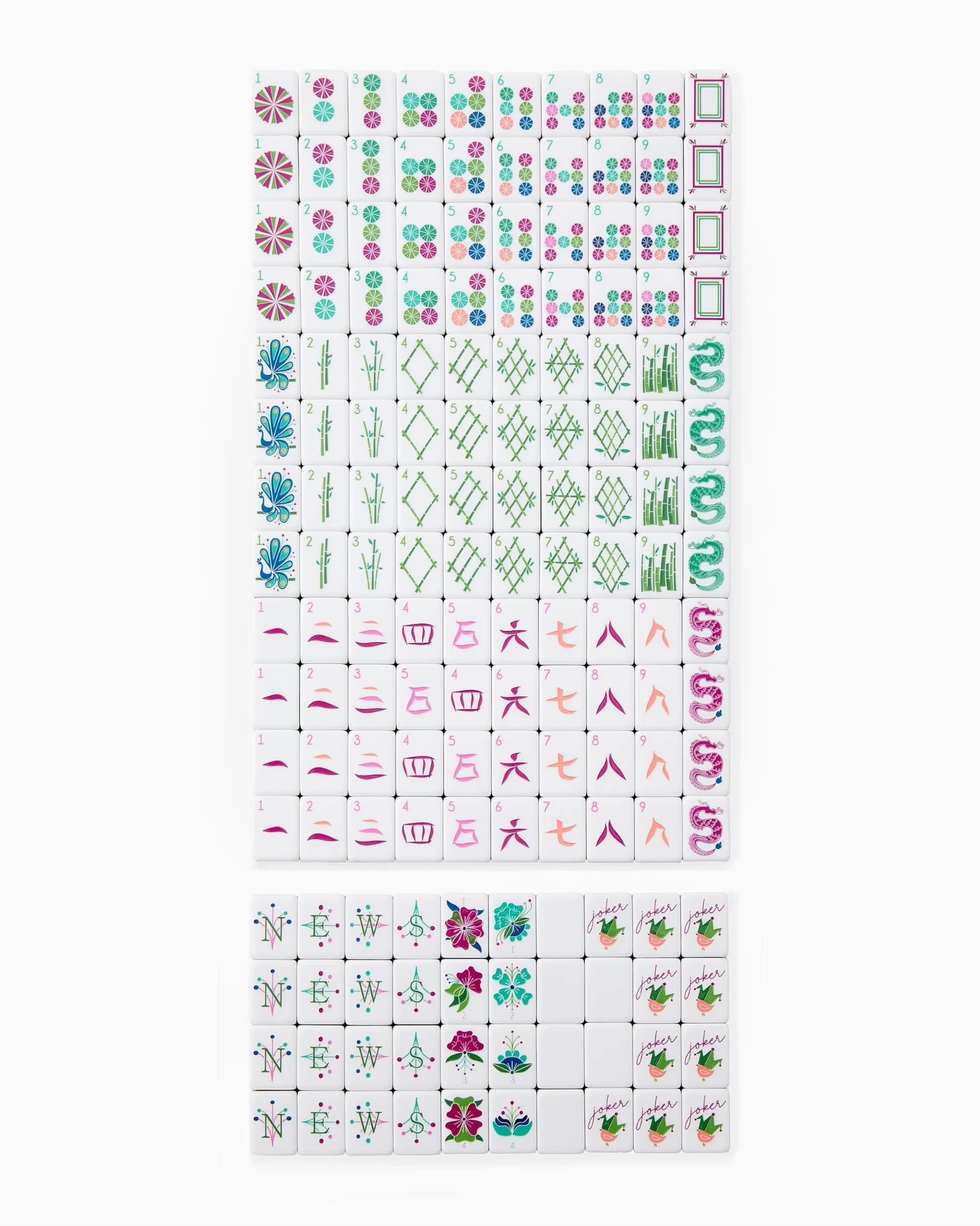 All tiles in the Cerise Pink American mahjong set